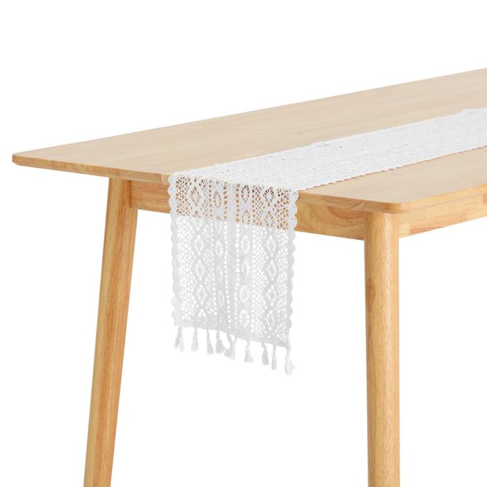 1 Pack Lace Table Runner with Tassels 9x71 Inch White